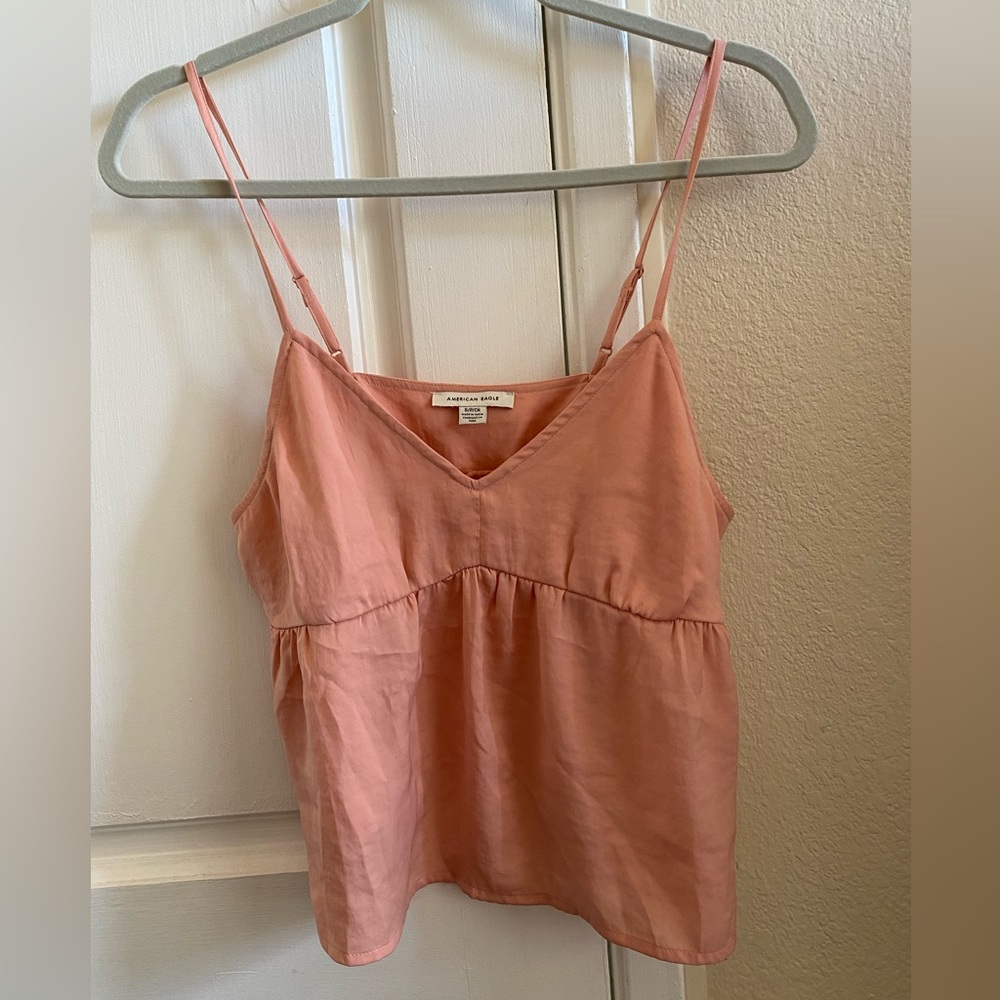 American Eagle Coral Pink/Rose Gold peplum blouse Small